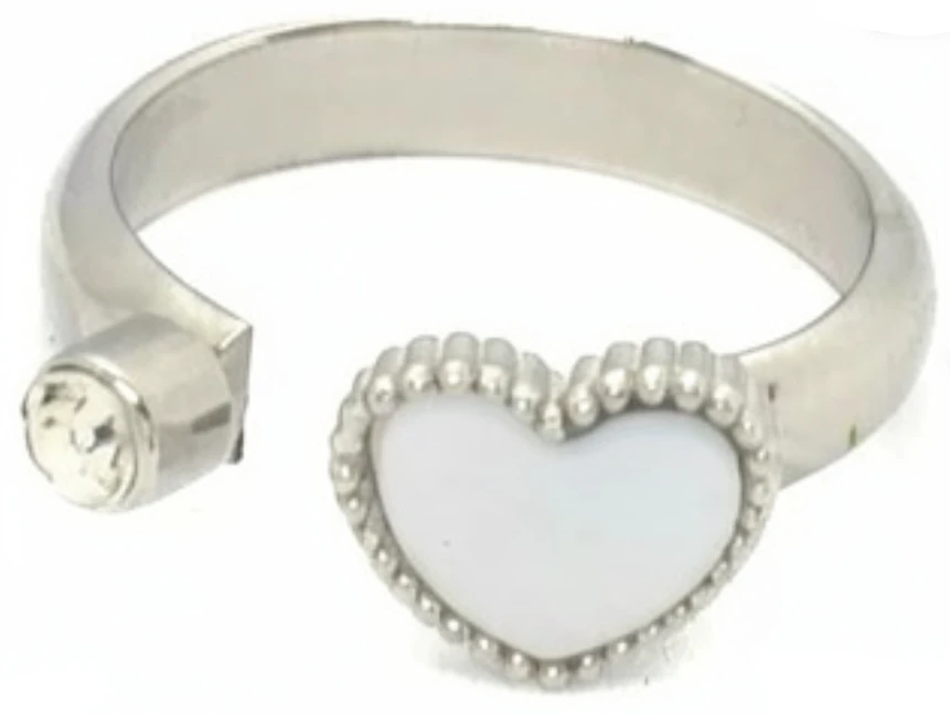 Anillo de acero quirurgico corazon blanco con cubic cristal